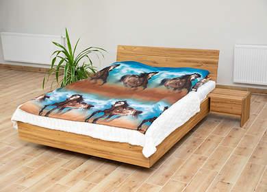 Sypialnia dębowa BALLEGA_D: łóżko lewitujące z pojemnikiem na pościel + dwie szafki nocne + materac   