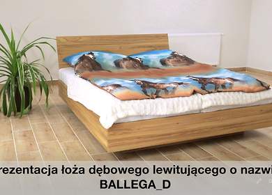 Sypialnia dębowa BALLEGA_D: łóżko lewitujące z pojemnikiem na pościel + dwie szafki nocne + komoda