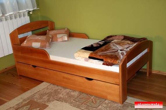 Torsten łóżko sosnowe z szufladą dla dzieci 80x160, z materacem kokosowym