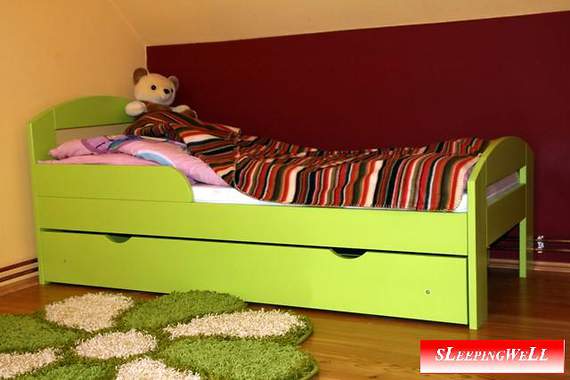 Torsten łóżko sosnowe z szufladą dla dzieci 80x160, z materacem kokosowym i gryką