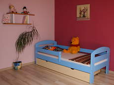 Kartuz łóżko sosnowe z szufladą dla dzieci 80x160, z materacem kokosowym i gryką