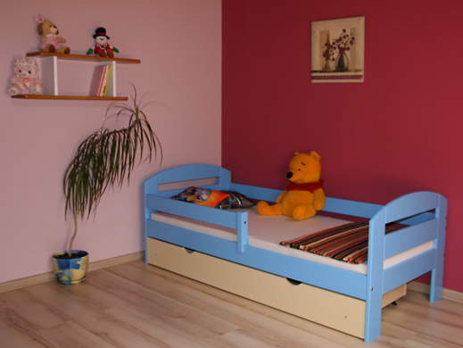 Kartuz łóżko sosnowe z szufladą dla dzieci 80x180, z materacem kokosowym i gryką