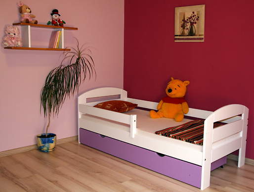 Kartuz Plus łóżko sosnowe z szufladą dla dzieci 80x160, z materacem kokosowym