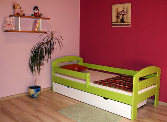 Kartuz Plus łóżko sosnowe z szufladą dla dzieci 80x160, z materacem piankowym