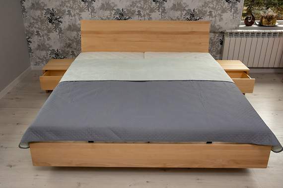 Zestaw (filmik): BALLEGA łóżko bukowe lewitujące z MATERACEM plus szafki 160x200 cm, LED (opcjonalnie)