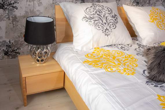 Zestaw bukowy BALLEGA: łóżko lewitujące  160 plus szafki plus komoda