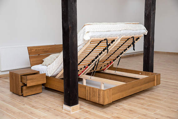 Zestaw: Beriet łóżko+2 szafki nocne z drewna bukowego lewitujące 180x200 cm