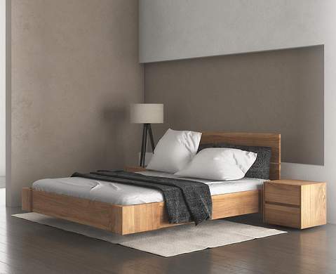 Zestaw: Beriet łóżko+2 szafki nocne z drewna bukowego lewitujące 140x200 cm, wybarwienie orzech (OR)