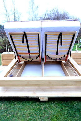 Zestaw GOLIAT z litego drewna DĄB – łoże lewitujące z poj. na pościel, 180x200 cm pod materac plus dwie szafki