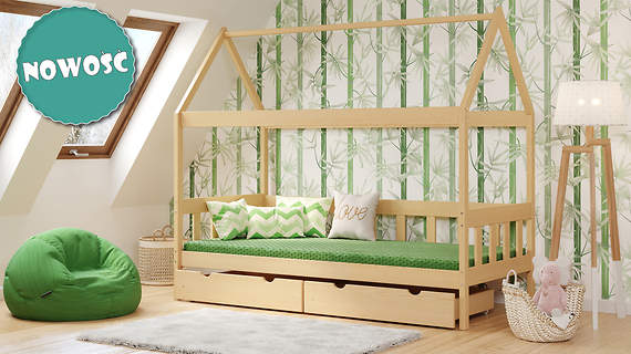 SZUWAREK domek dla dzieci 90x200 cm z drewna sosnowego z funkcją spania i zabawy
