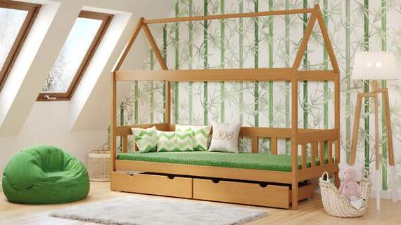 SZUWAREK domek dla dzieci 90x200 cm z drewna sosnowego z funkcją spania i zabawy
