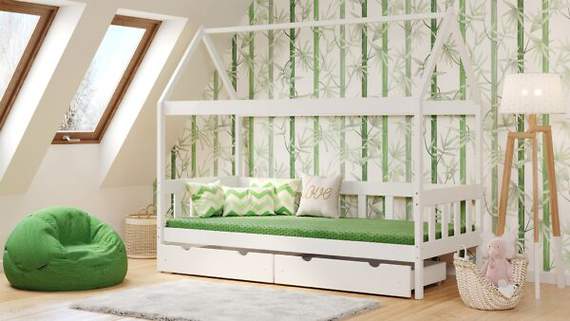 SZUWAREK domek dla dzieci 90x190 cm z drewna sosnowego z funkcją spania i zabawy