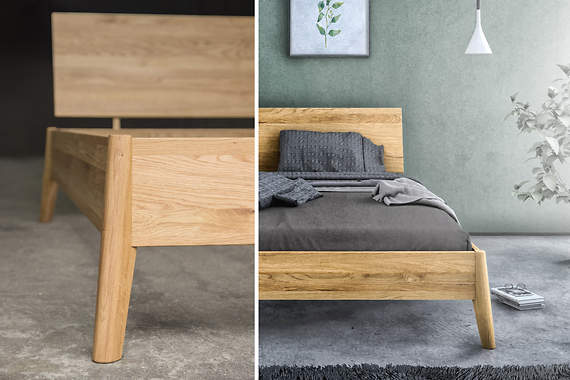 Rolf łoże zbudowane z litego drewna dębowego 90x200 cm, impregnacja szlachetnym woskiem